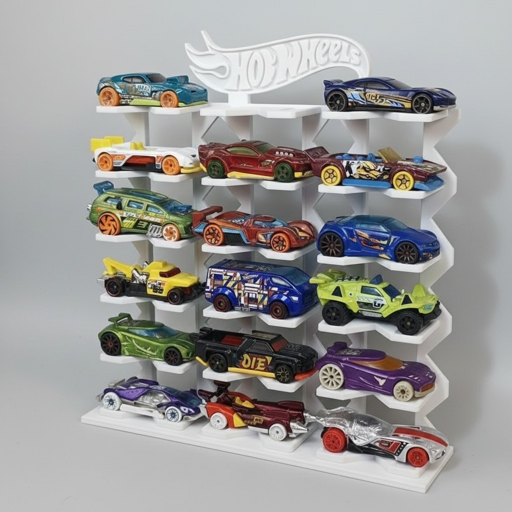 Faber Lux Toy Car Display Rack (Hot Wheels Compatible) - White - 18 Slot view 3